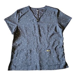 Koi Tech Limited Edition Gold Metalic Star Printed Scrub Top Size Lg
